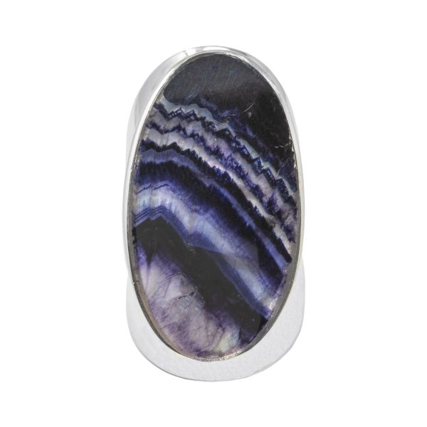 Silver Blue John Large Oval Stone Ring
