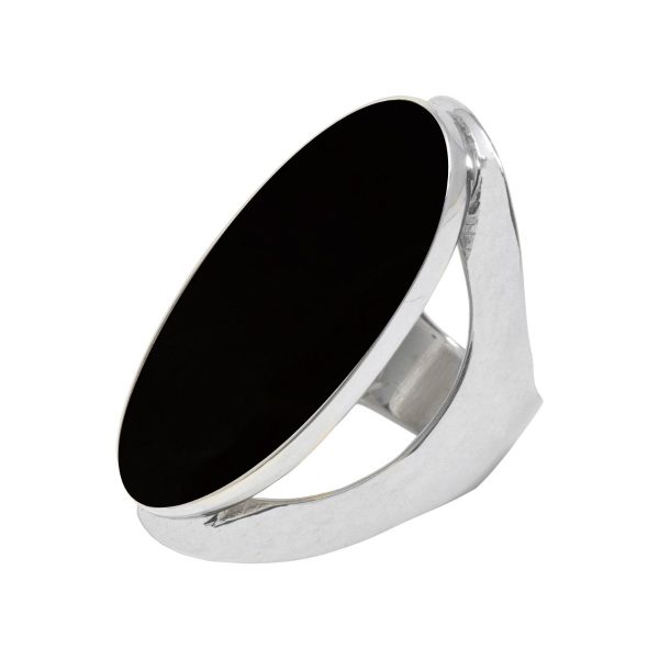 Silver Whitby Jet Large Oval Ring