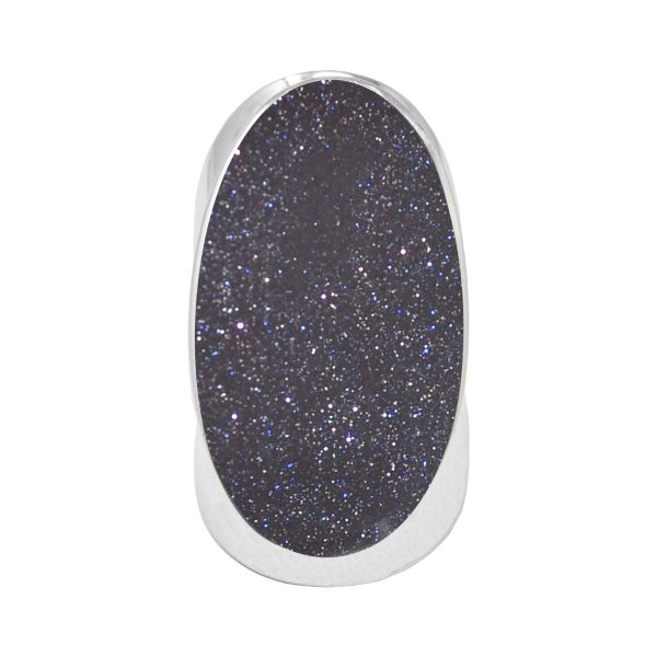 White Gold Blue Goldstone Oval Ring