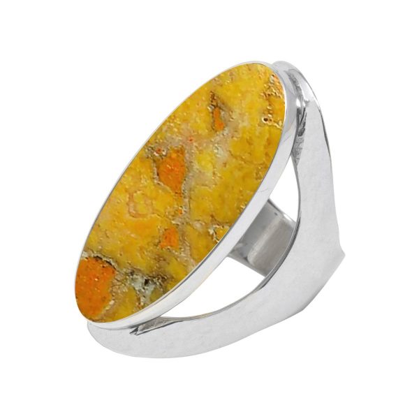 White Gold Bumblebee Jasper Oval Ring