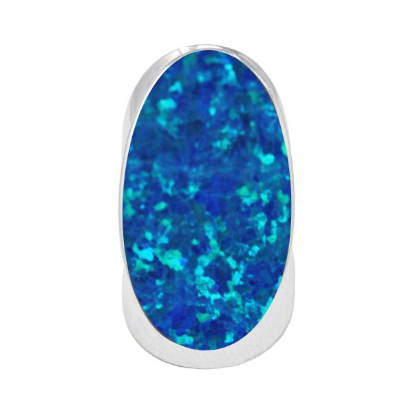 White Gold Opalite Cobalt Blue Oval Ring