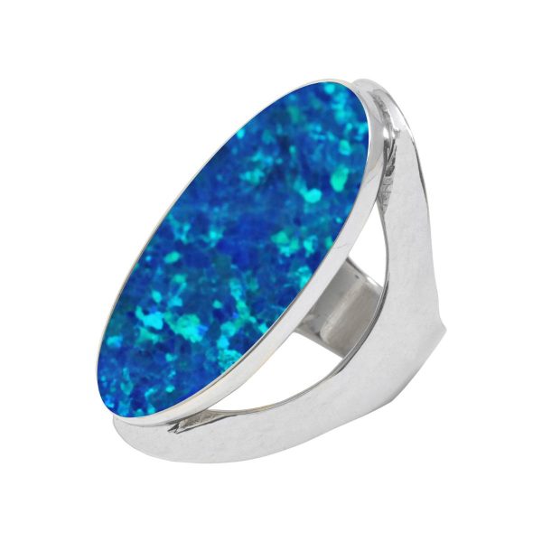 White Gold Opalite Cobalt Blue Oval Ring