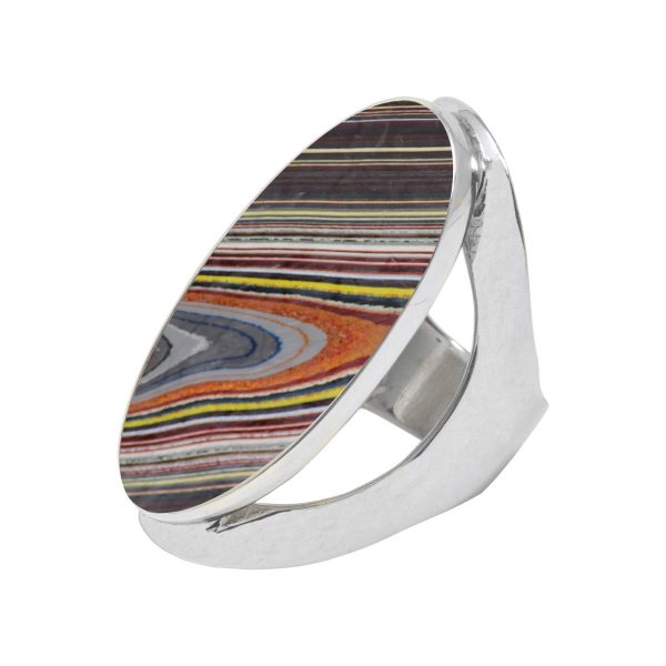 White Gold Fordite Oval Ring