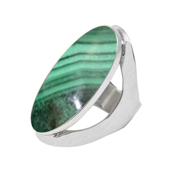 White Gold Malachite Oval Ring