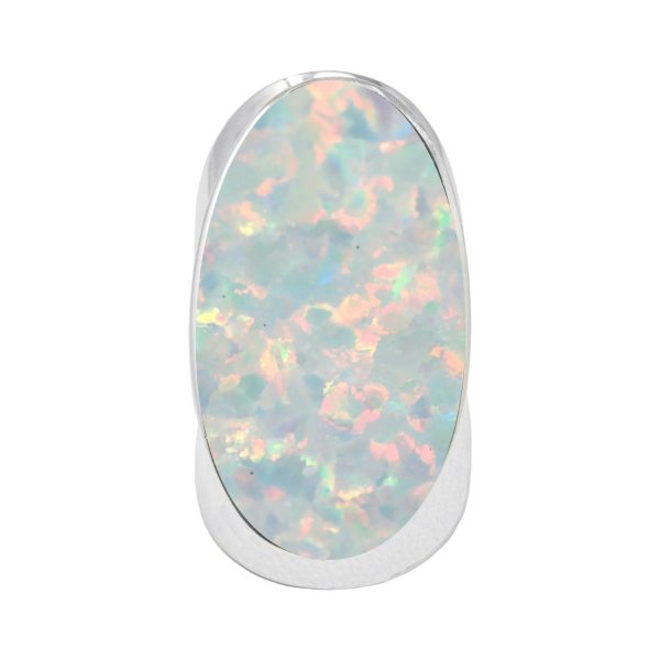 White Gold Opalite Sun Ice Oval Ring