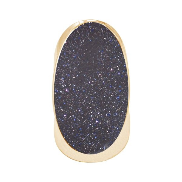 Yellow Gold Blue Goldstone Large Oval Ring