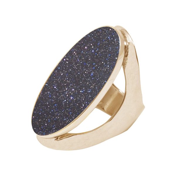Yellow Gold Blue Goldstone Large Oval Ring