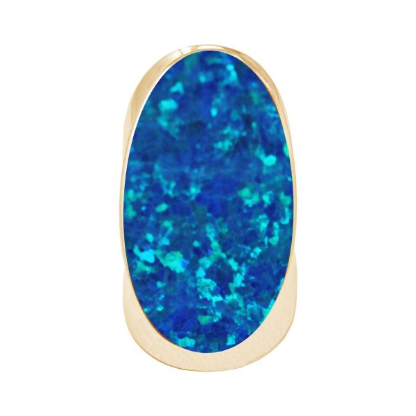 Yellow Gold Opalite Cobalt Blue Large Oval Ring