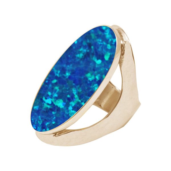 Yellow Gold Opalite Cobalt Blue Large Oval Ring