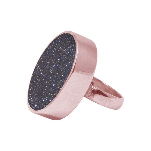 Rose Gold Blue Goldstone Large Oval Ring