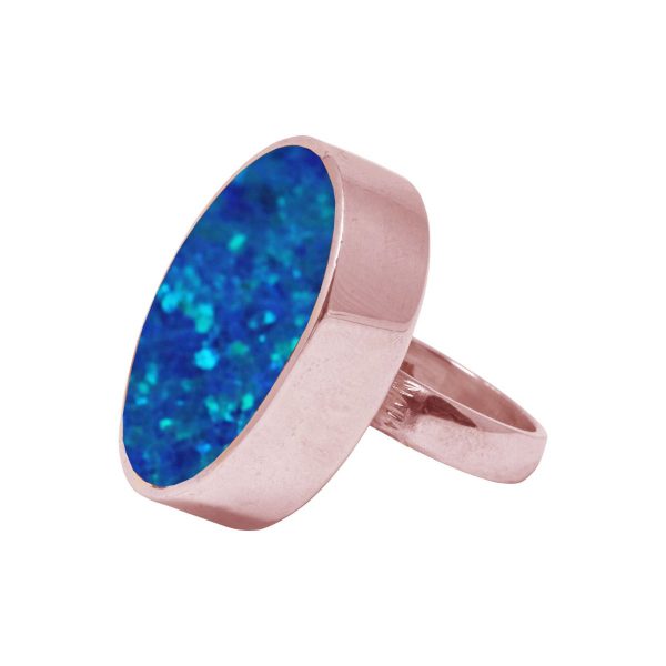 Rose Gold Opalite Cobalt Blue Large Oval Ring