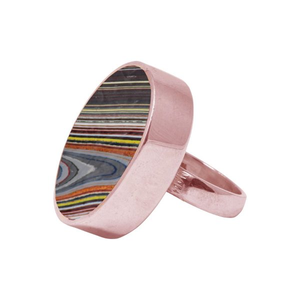 Rose Gold Fordite Large Oval Ring