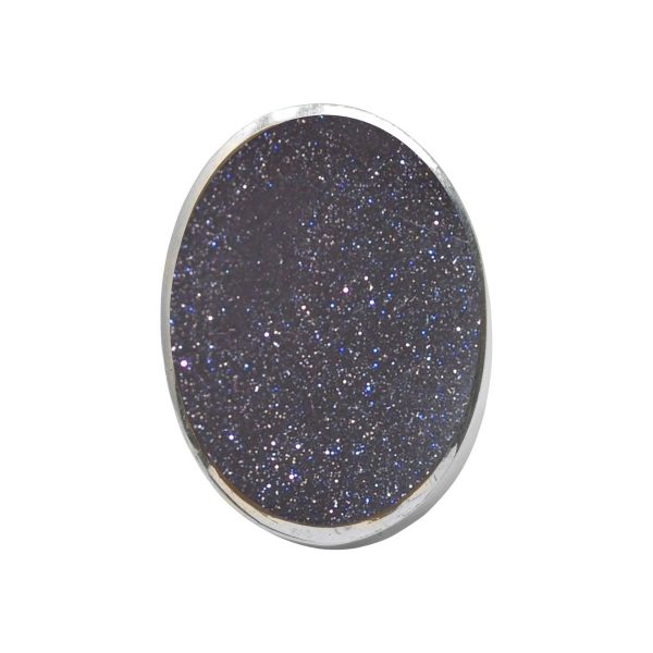 Silver Blue Goldstone Large Oval Ring