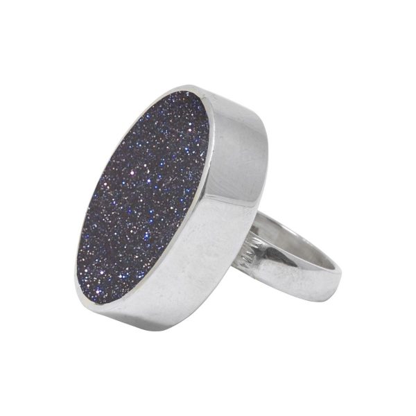 Silver Blue Goldstone Large Oval Ring