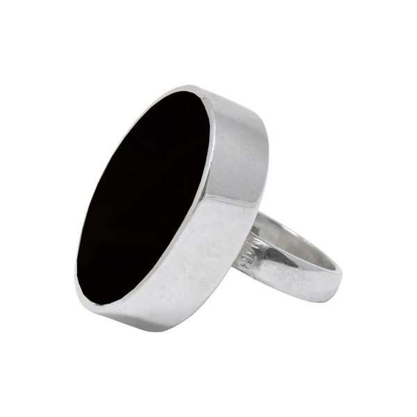 Silver Whitby Jet Large Oval Ring