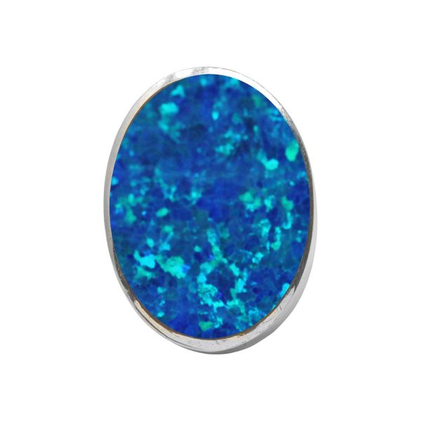 White Gold Opalite Cobalt Blue Oval Ring