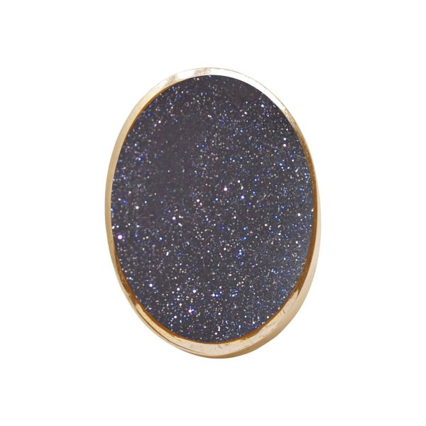 Yellow Gold Blue Goldstone Large Oval Ring