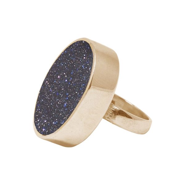 Yellow Gold Blue Goldstone Large Oval Ring