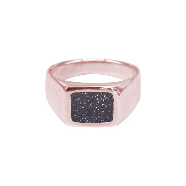 Rose Gold Blue Goldstone Square Signet Ring