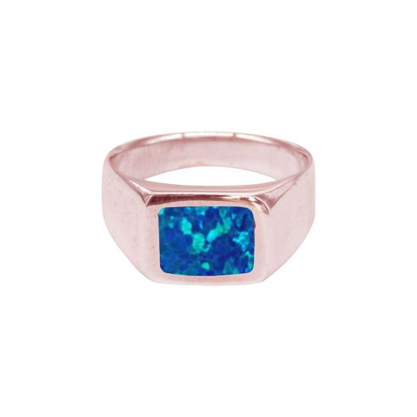 Rose Gold Opalite Cobalt Blue Square Signet Ring