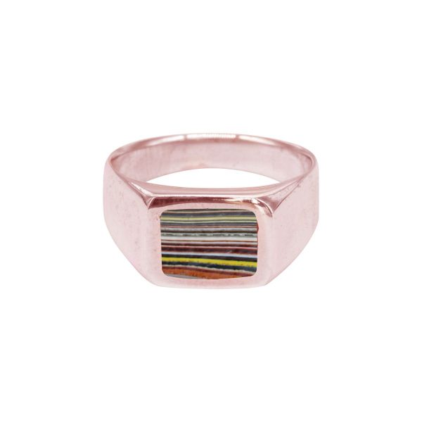 Rose Gold Fordite Square Signet Ring