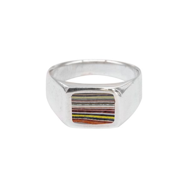 Silver Fordite Square Signet Ring