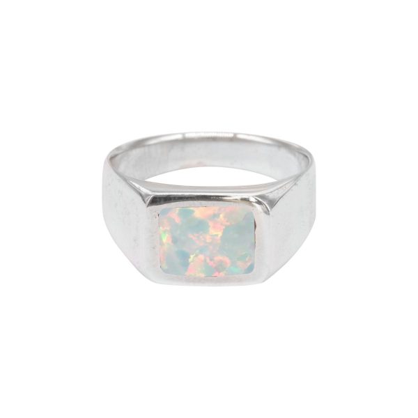 Silver Opalite Sun Ice Square Signet Ring