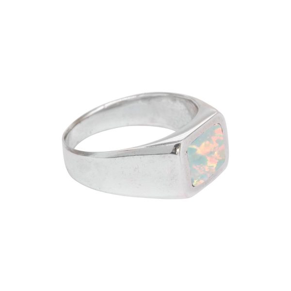 Silver Opalite Sun Ice Square Signet Ring