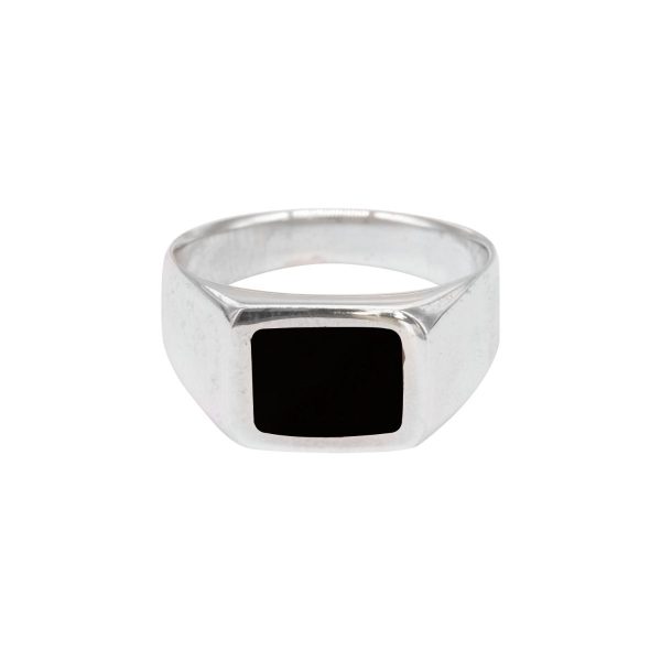 Silver Whitby Jet Square Signet Ring
