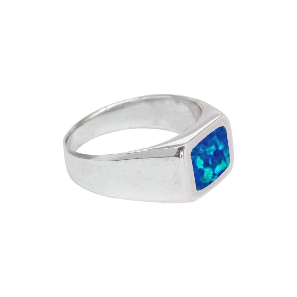 White Gold Opalite Cobalt Blue Square Signet Ring