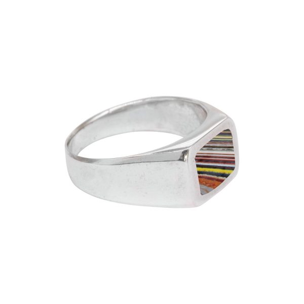 White Gold Fordite Square Signet Ring