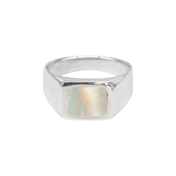 White Gold Mother of Pearl Square Signet Ring