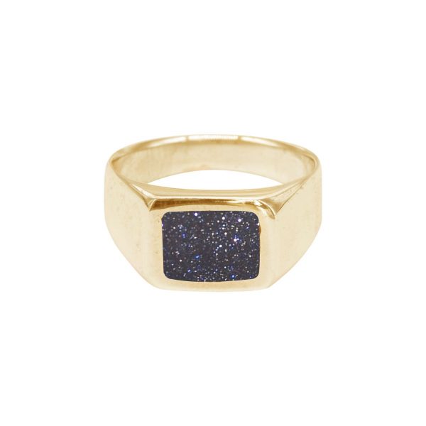 Yellow Gold Blue Goldstone Square Signet Ring