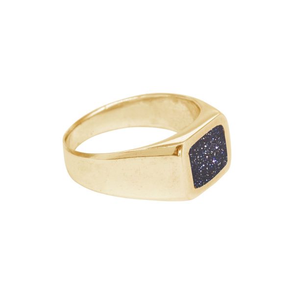 Yellow Gold Blue Goldstone Square Signet Ring
