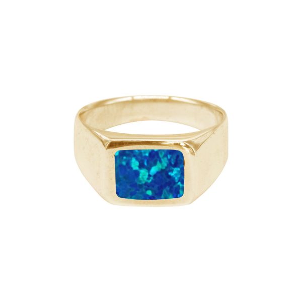 Yellow Gold Opalite Cobalt Blue Square Signet Ring