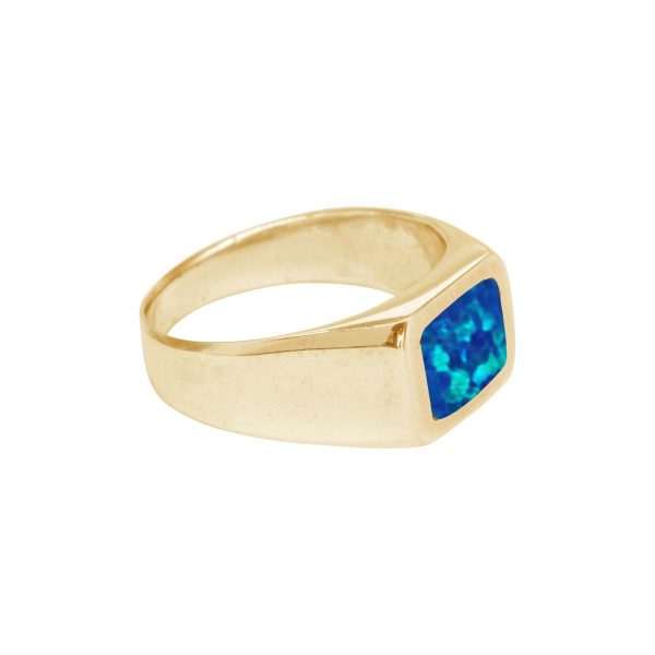 Yellow Gold Opalite Cobalt Blue Square Signet Ring