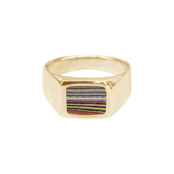 Yellow Gold Fordite Square Signet Ring