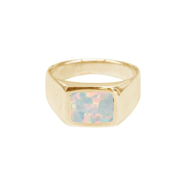Yellow Gold Opalite Sun Ice Square Signet Ring