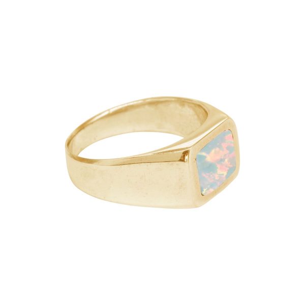 Yellow Gold Opalite Sun Ice Square Signet Ring