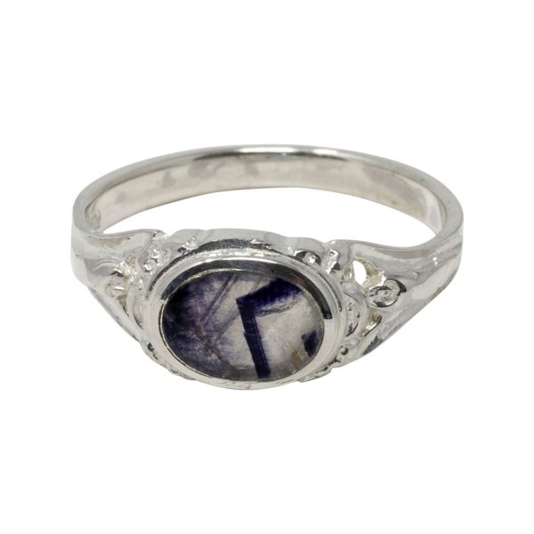 Silver Oval Blue John Stone Ornate Style Ring