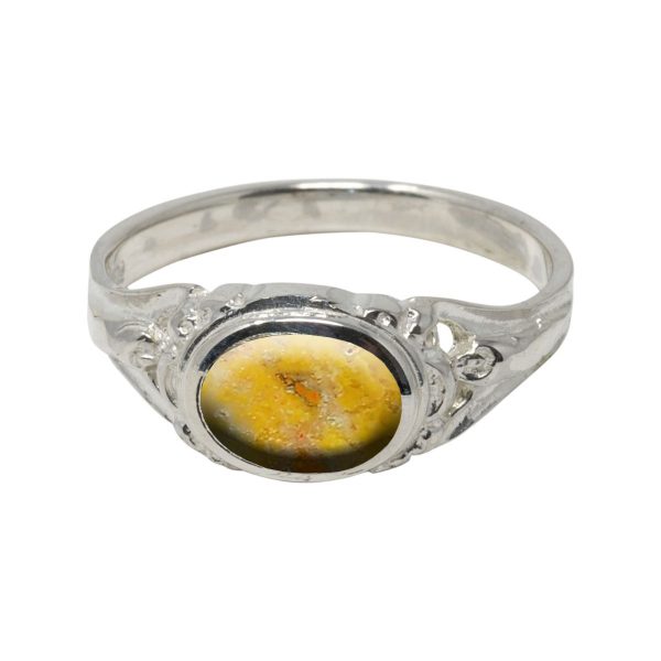 White Gold Bumblebee Jasper Ring