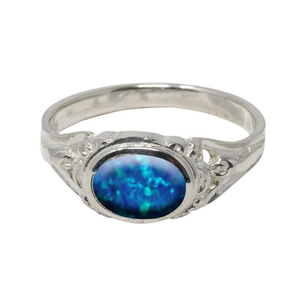 White Gold Opalite Cobalt Blue Ring