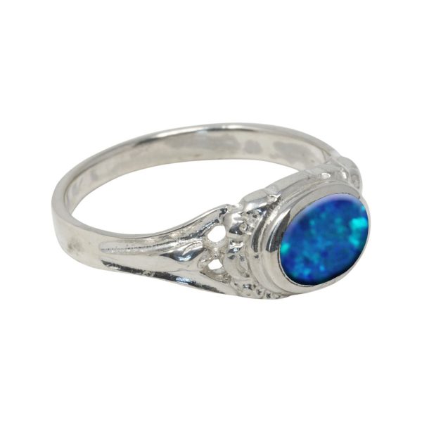 White Gold Opalite Cobalt Blue Ring