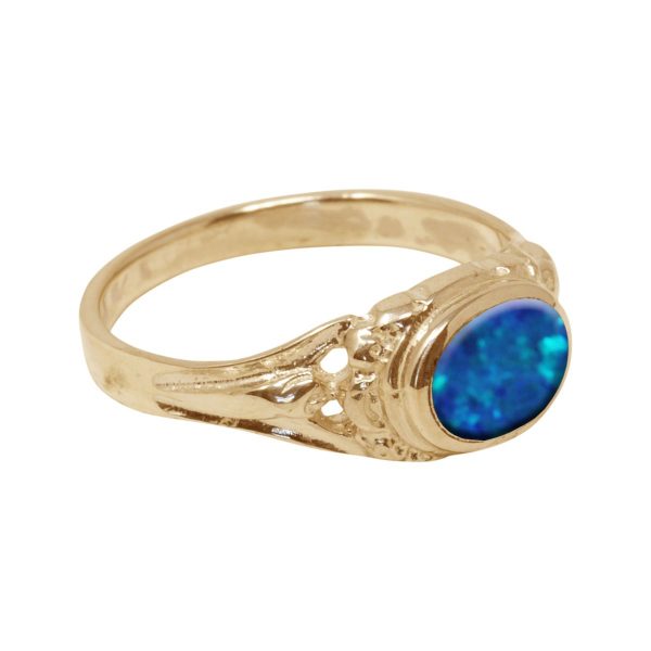 Yellow Gold Opalite Cobalt Blue Ring