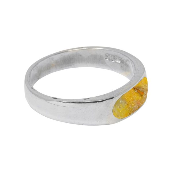 White Gold Bumblebee Jasper Band Ring