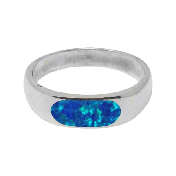 White Gold Opalite Cobalt Blue Band Ring