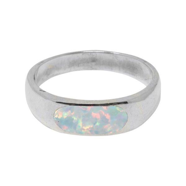 White Gold Opalite Sun Ice Band Ring