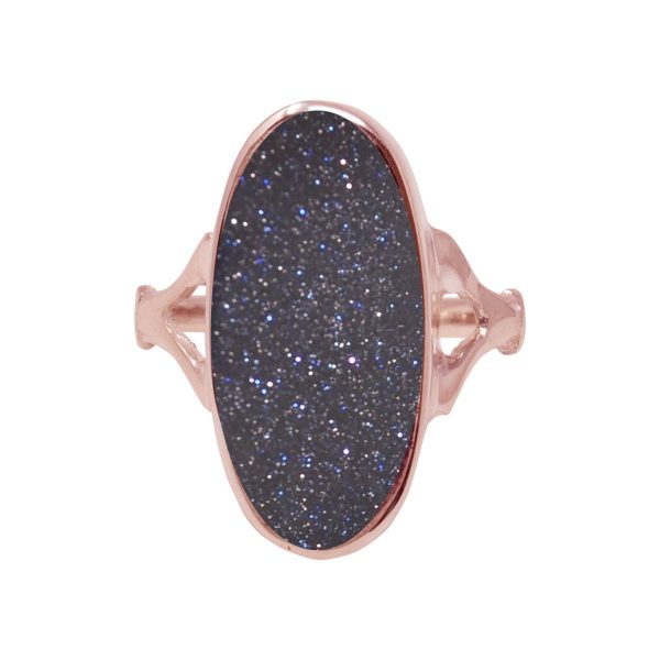 Rose Gold Blue Goldstone Oval Ring