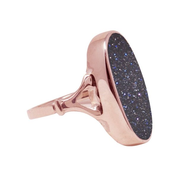 Rose Gold Blue Goldstone Oval Ring