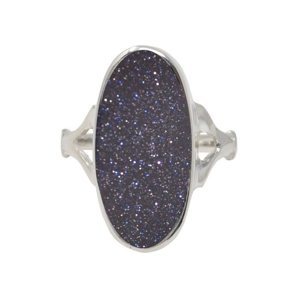 Silver Blue Goldstone Oval Ring